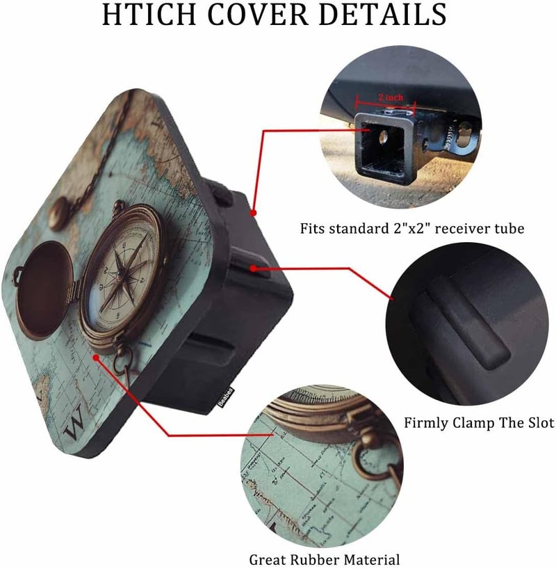 Beabes Trailer Hitch Covers Compass, Ancient World Map Compass Necklace Anti-Loss Hitch Cover Fits 2" Hitch Receivers for Trucks, Tough Receiver Tube Hitch Cover Plug for Cars - Image 3